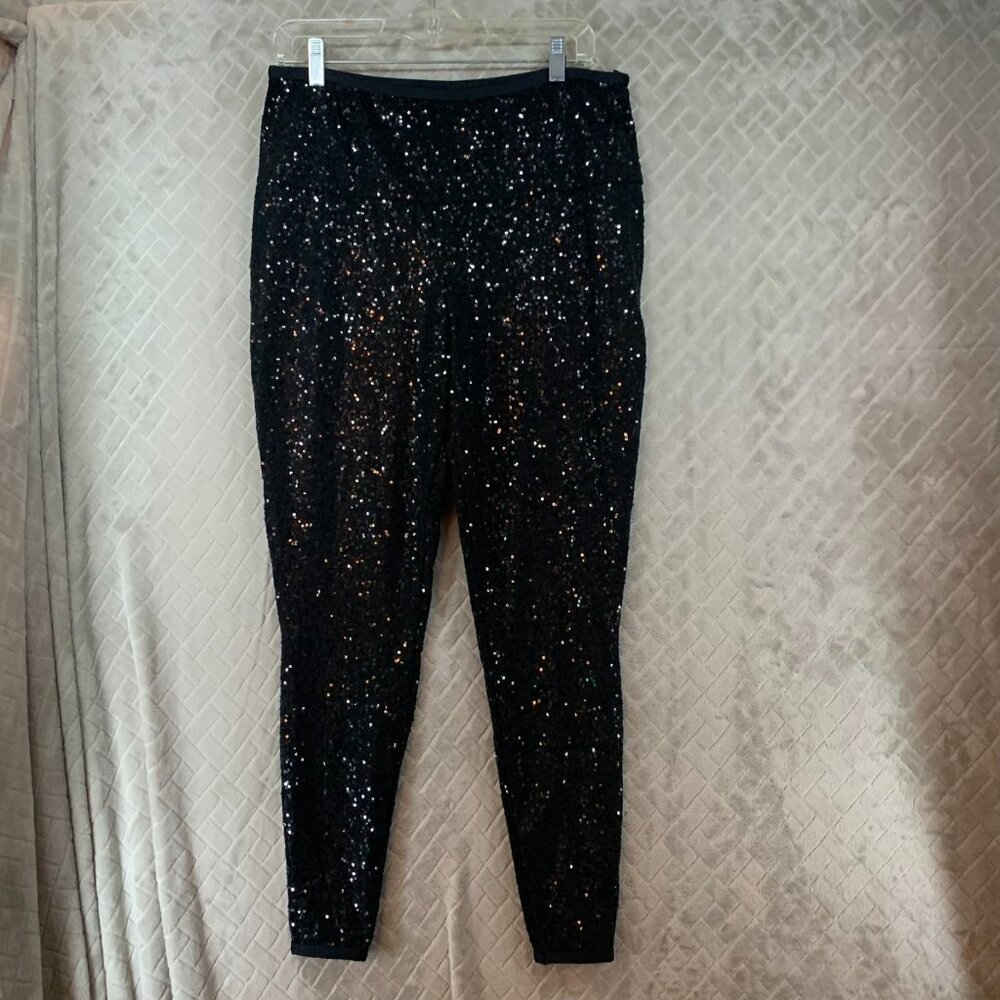 A Wish Come True Leggins Womens XXL Black Sequin Skinny Event New Year Holiday